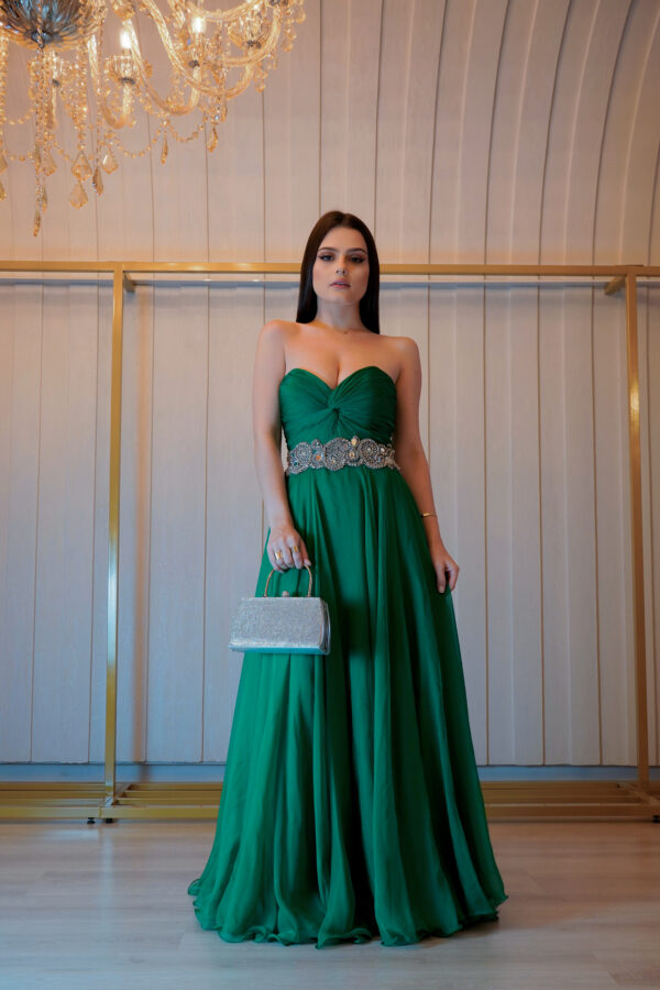 Vestido Longo Verde Tomara Caia Bordado