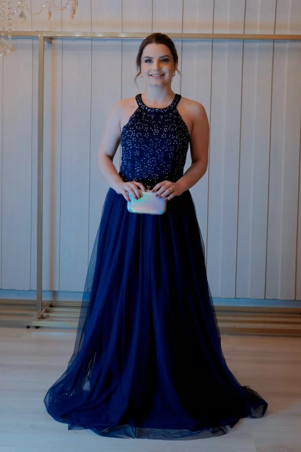 Vestido Longo Tule Bordado