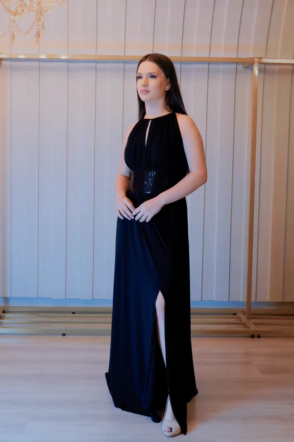 Vestido Longo Bordado Malha Fria